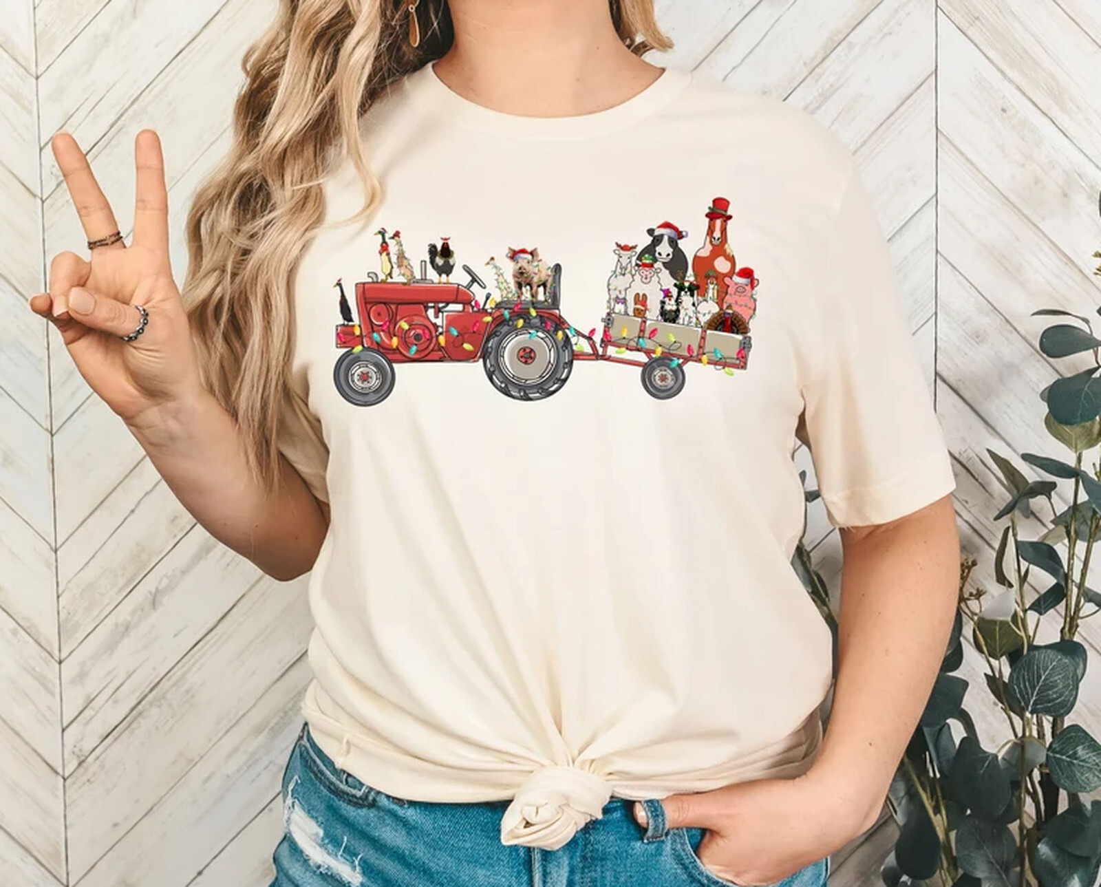 Farm Animals Christmas Sweatshirt, Cute Tractor Holiday Shirt, Farmhouse Shirt