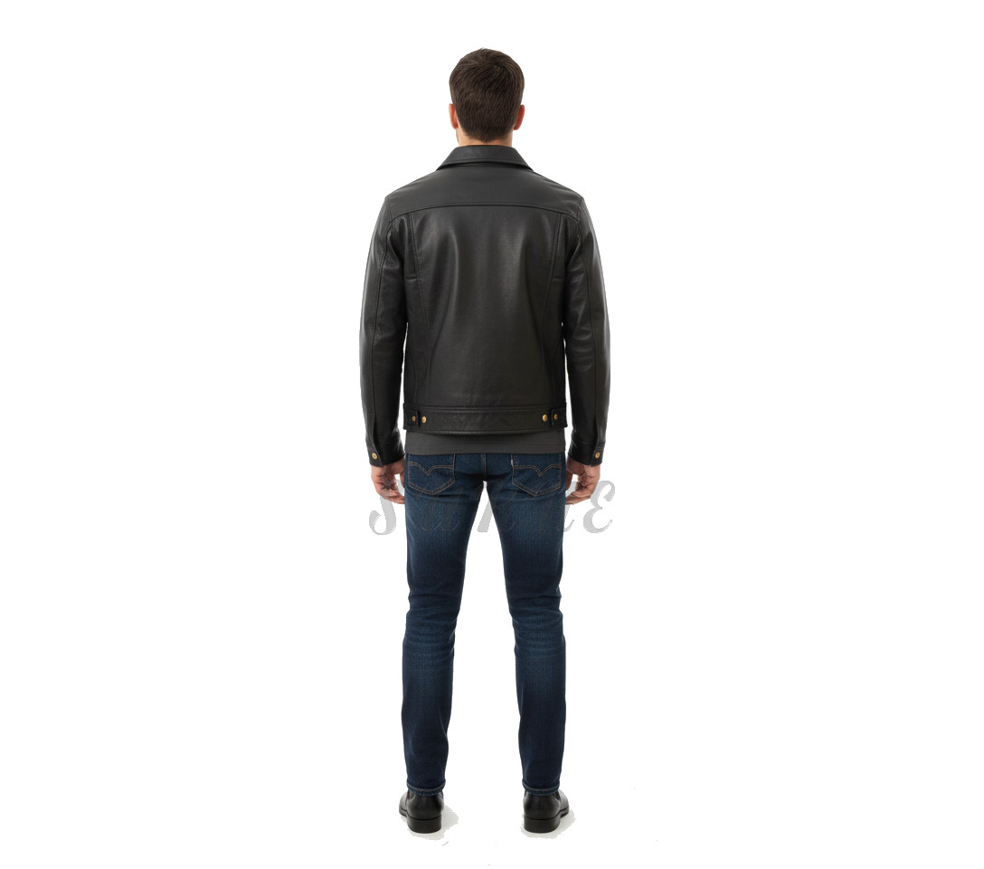 Custom Genuine Plain Leather Men’s Jacket Jeans Biker Motorcycle Tucker Style