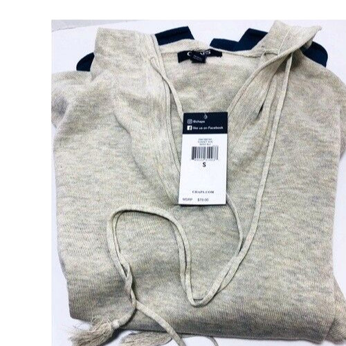 New Chaps Womens Blue Ombre Hooded Knit Pullover Kangaroo Pocket Hoodie Sz S
