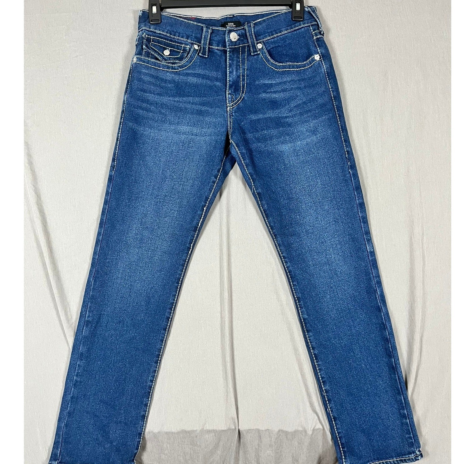True Religion Jeans Mens 31 Geno Relaxed Slim Blue Contrast Stitch EUC