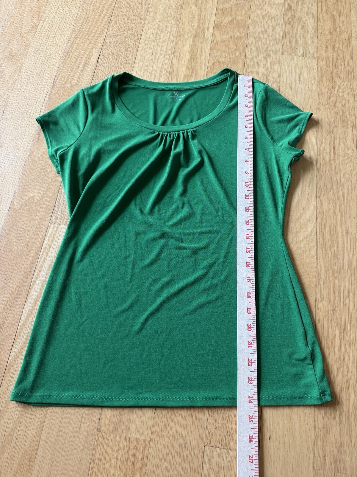 Worthington Women Short Sleeve Round Neck Pleated T-Shirt Green Size M