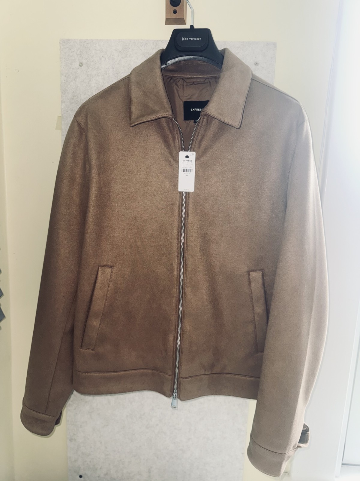 NWT Express Faux Suede Trucker Jacket Men’s Medium Brown Full Zip MSRP $228