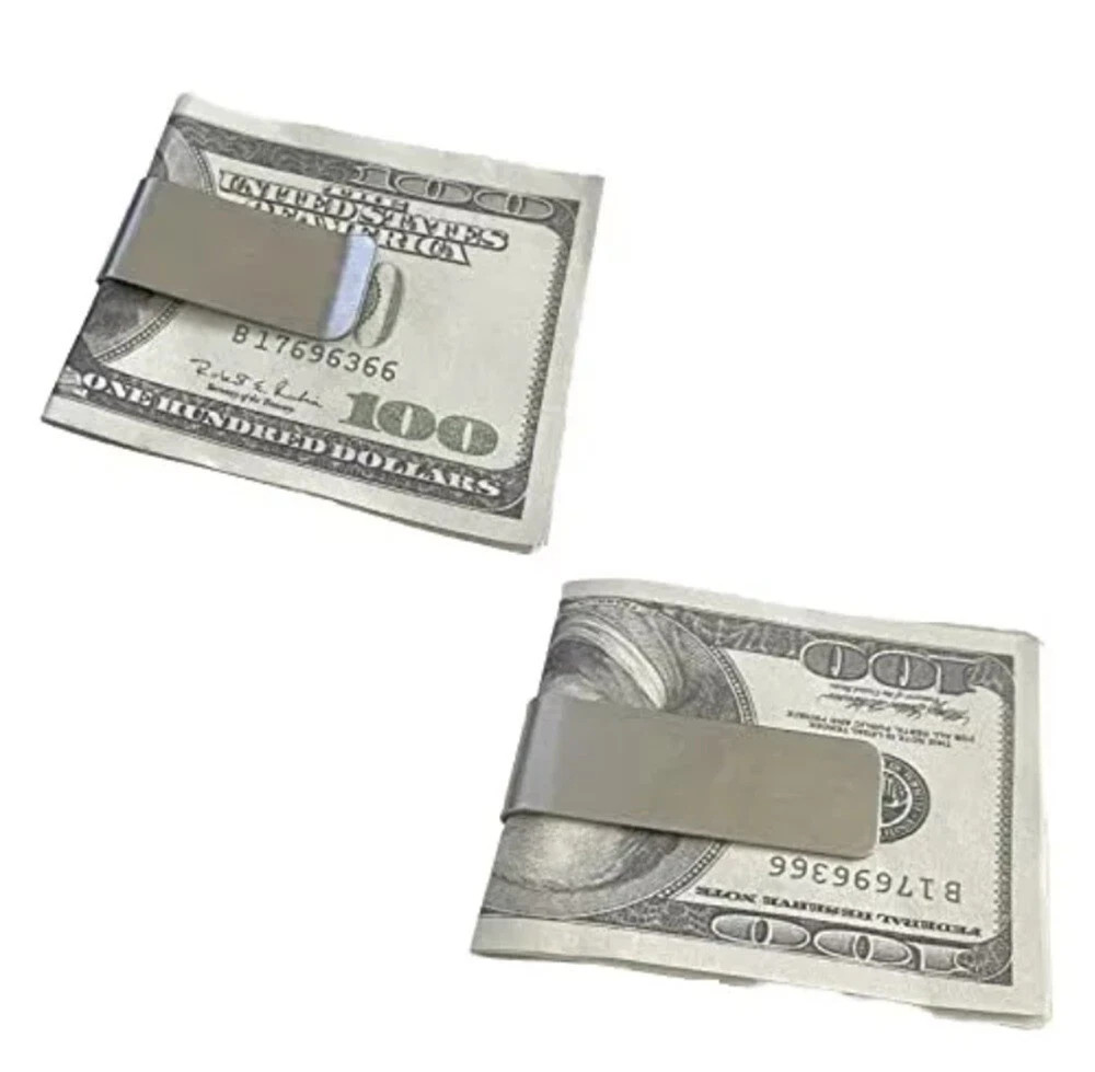 2 Pack Stainless Steel Money Clip Slim Silver Cash Holder Pocket Bill Clip