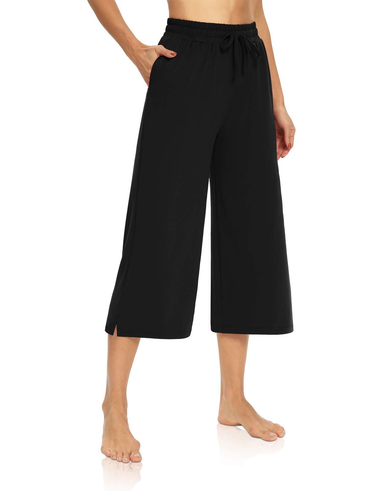Womens Capri Pants Loose Drawstring Yoga Pants Wide Leg Comfy Lounge Black 4XL