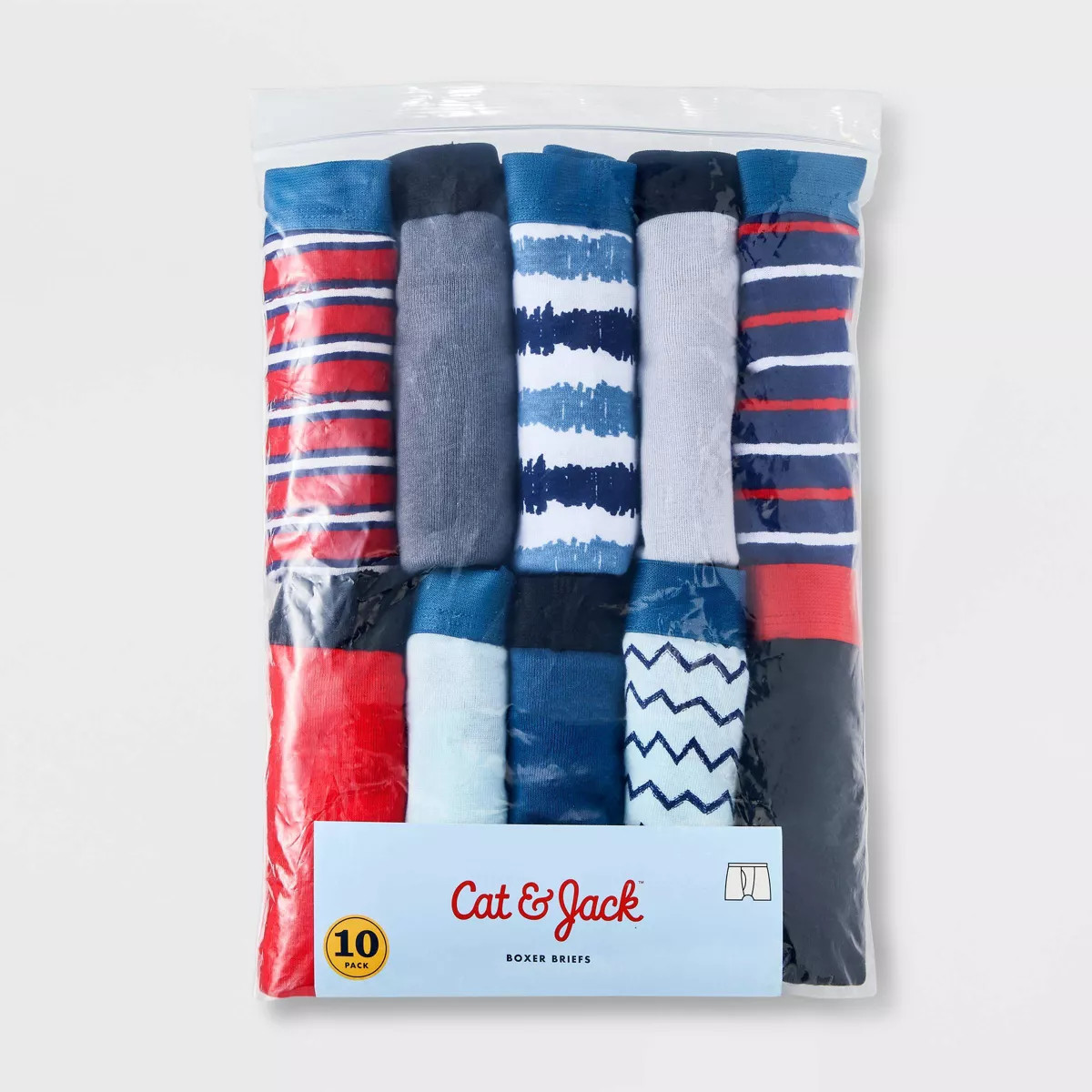 10 Pack Cat & Jack Underwear Boys Size Medium 8 Cotton Boxer Briefs 66-74 LBS