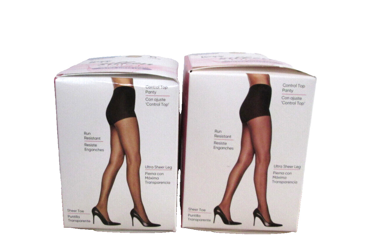 New Women’s L’eggs 4 Pair Silken Mist Control Top Black Mist Pantyhose Tights Q