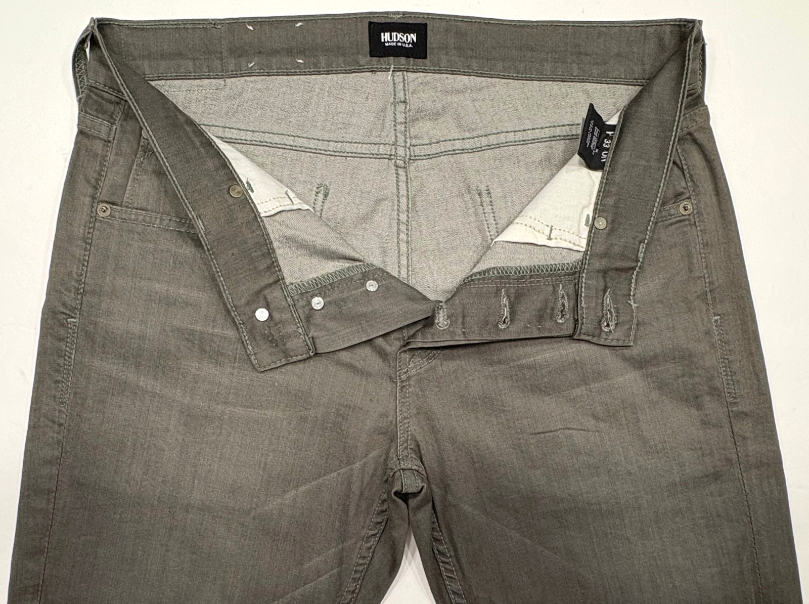 HUDSON BYRON NWT$195 STRAIGHT GREEN JEANS BUTTON FLY 97.5% COTTON USA-MADE SZ 33