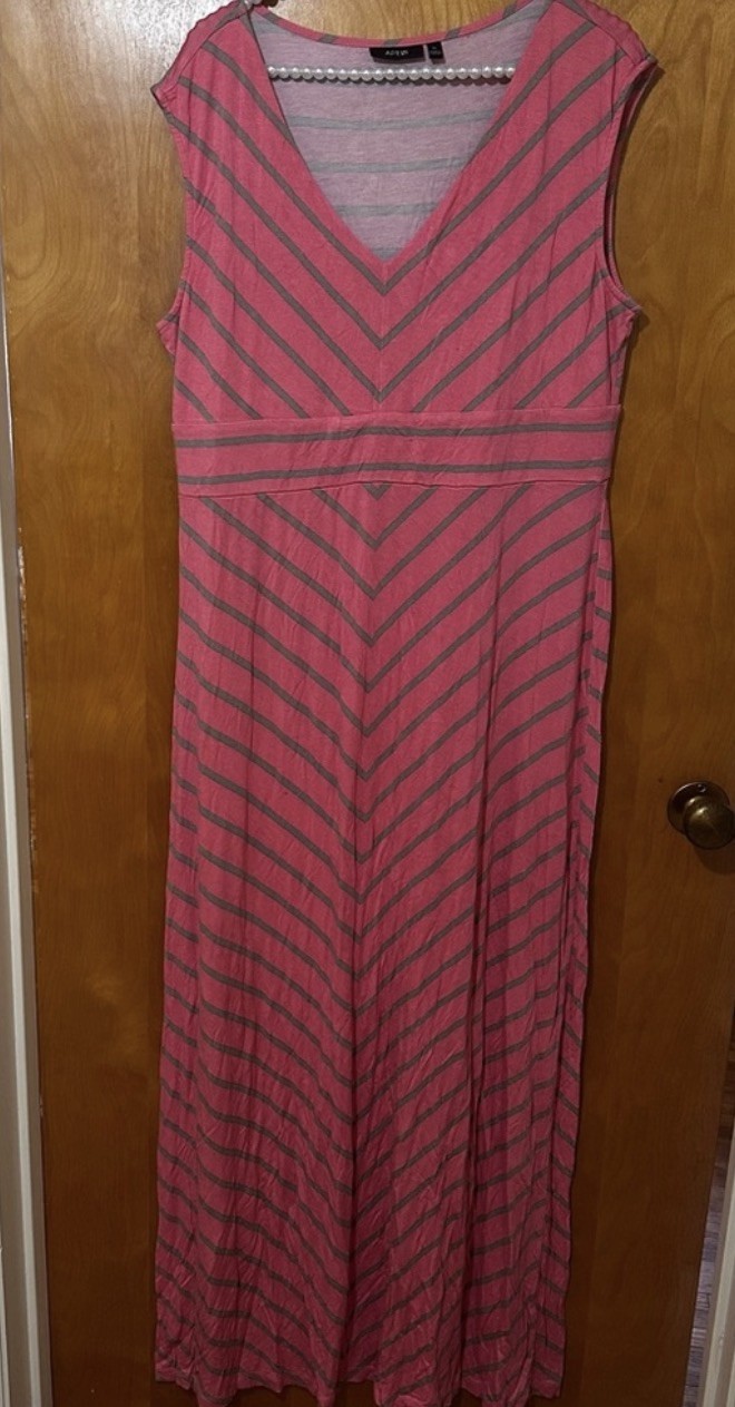 Apt. 9 Pink Red White Striped Maxi Dress Sleeveless V-Neck Stretch XL