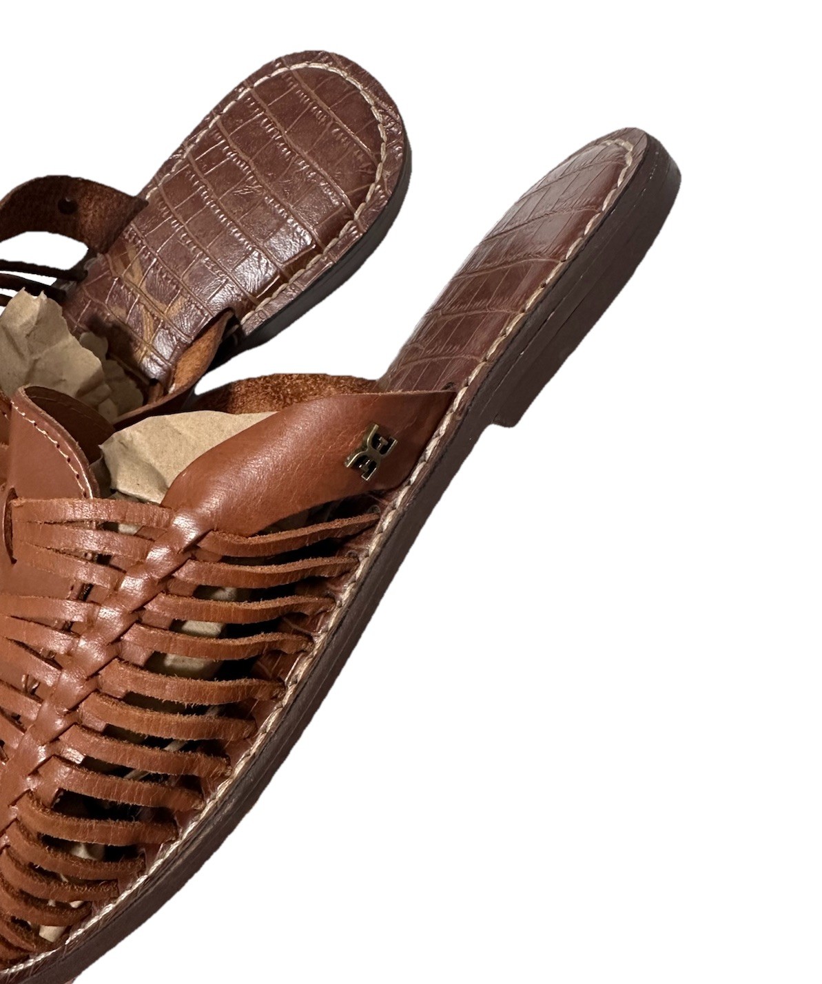 Sam Edelman Brown Woven Leather Mule Slides Fisherman Huarache Slip On Size 7