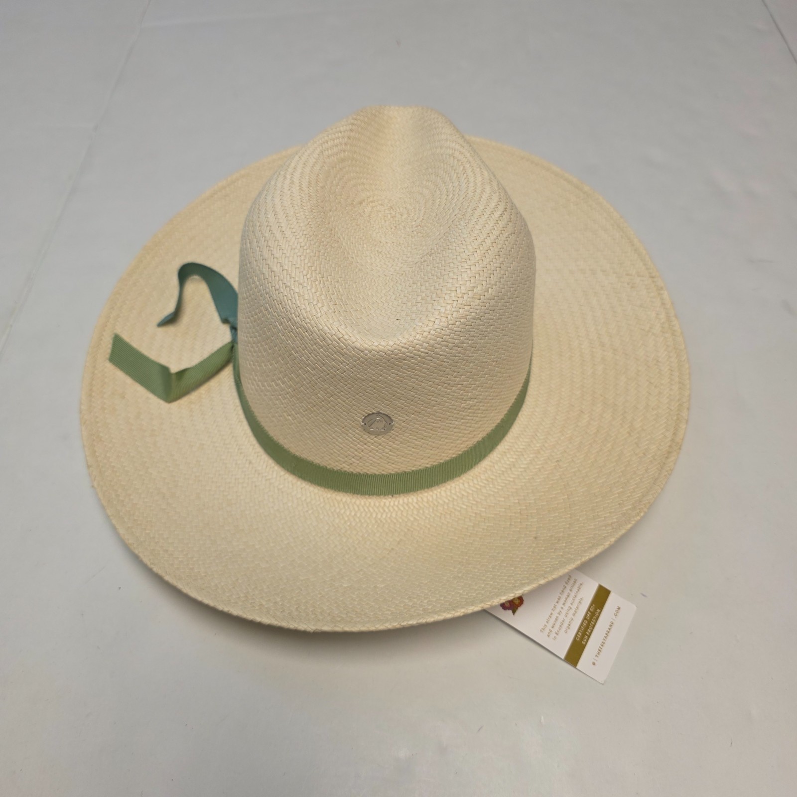 $285 New FREYA Straw Hat Sun Protection UPF 50 Women LARGE Beige Seafoam Ribbon