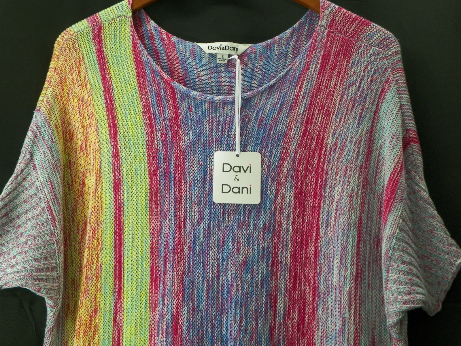 Davi & Dani Multi Striped Oversized Loose Fit Sweater Top Size Small