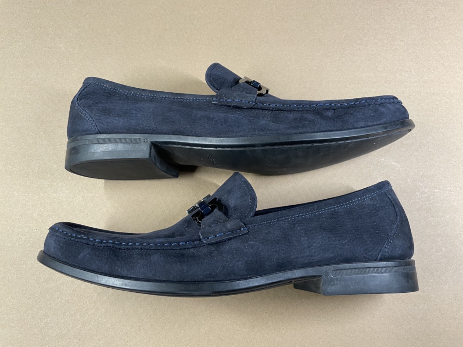Salvatore Ferragamo Grandioso Double Gancio Bit Loafer Navy Suede Mens 11 EE