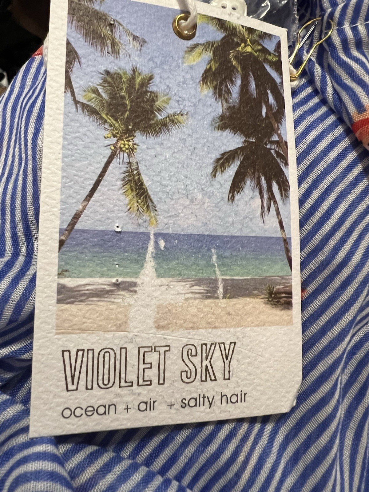 Violet Sky Women’s Button Down Cover Up, Blue Stripe Starfish Print, XL, NWT
