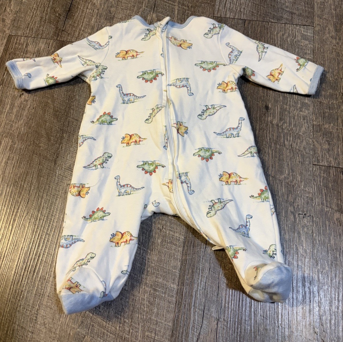 Little Me Newborn Footed Zip Sleeper One Piece Dinosaur Print White Cotton
