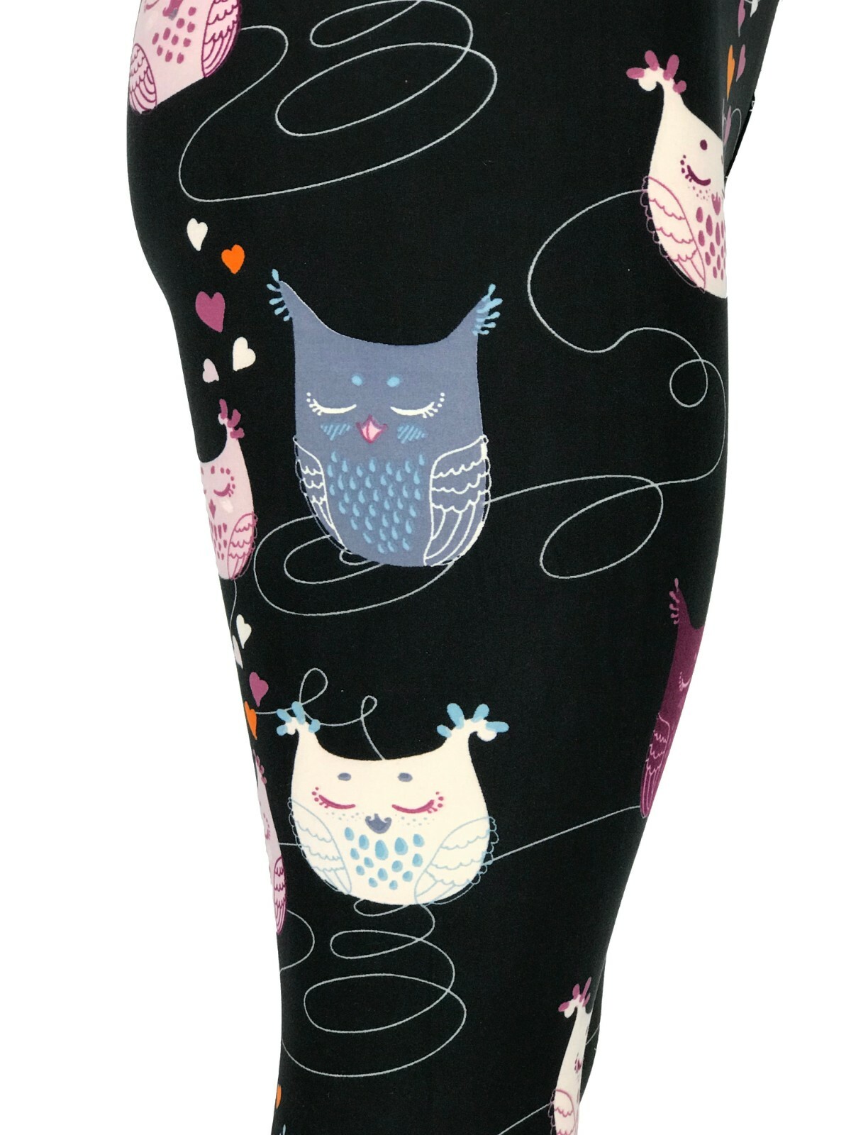 Cute Colorful Owls & Hearts Pinks Blues Purple Yoga Waistband Leggings So Soft