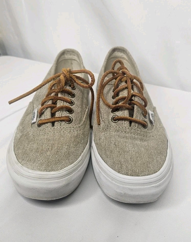 Vans Authentic Slim Washed Canvas Cream Tan Sneaker Women 5 Men 3.5 VN-0QEVC7T
