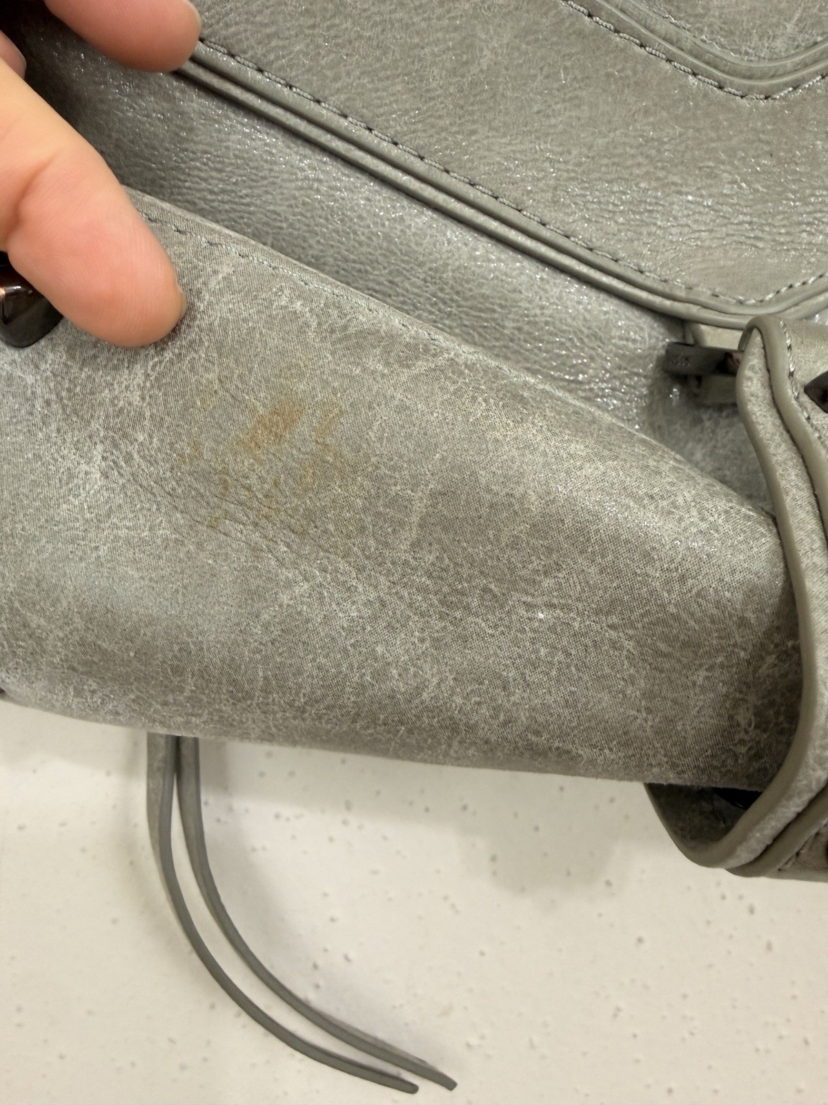 Botkier Trigger Satchel Shoulder Bag Purse Gray Leather Studs Zippers Moto