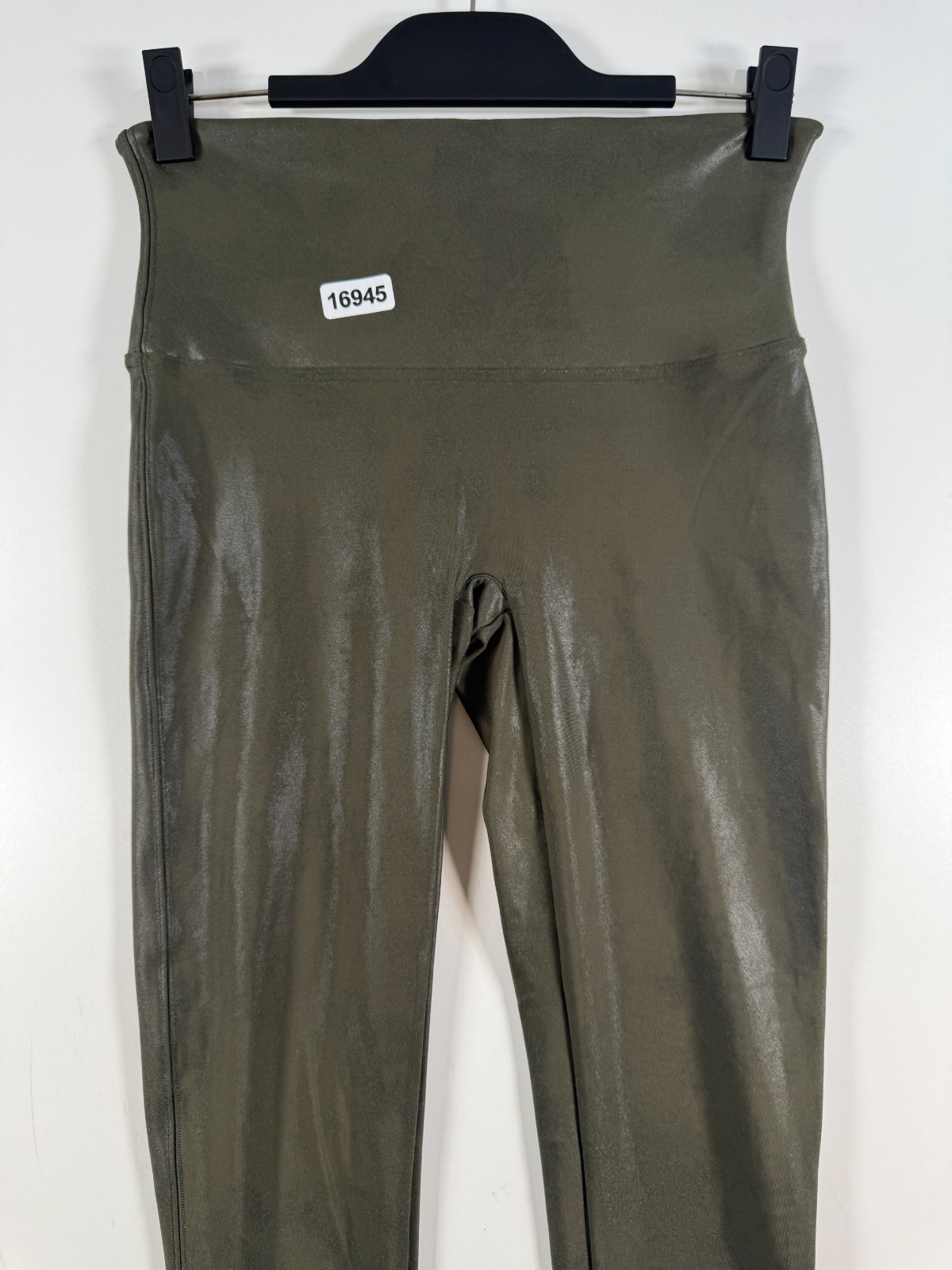 Spanx Womens High Waist Faux Leather Nylon Leggings Gym Green Sz XL 13.5×27.5