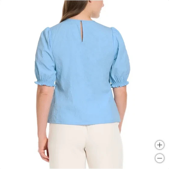 Ted Baker Women’s Crewneck Elastic Smocked Short Sleeves Blouse, Blue, Size S