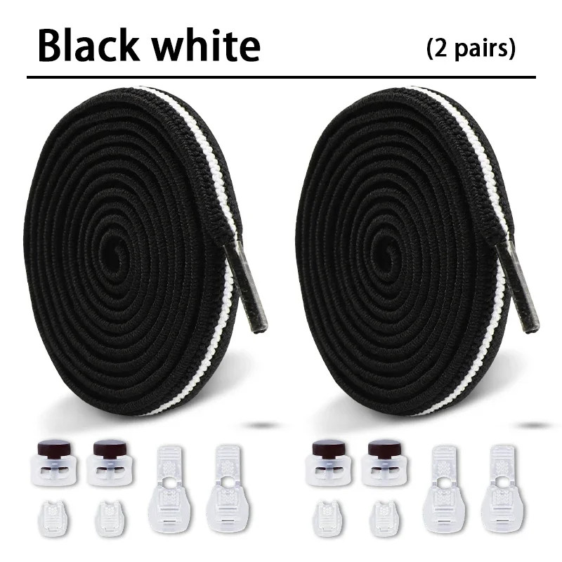 1Pair/2Pair NEW Elastic Shoe Laces Flat Shoelaces Without Ties Kids Round Snap L