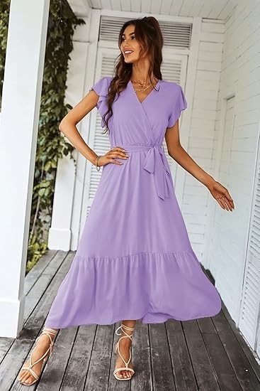 PRETTYGARDEN Women’s Summer Floral Boho Dress Wrap V Neck Short Sleeve Ruffle