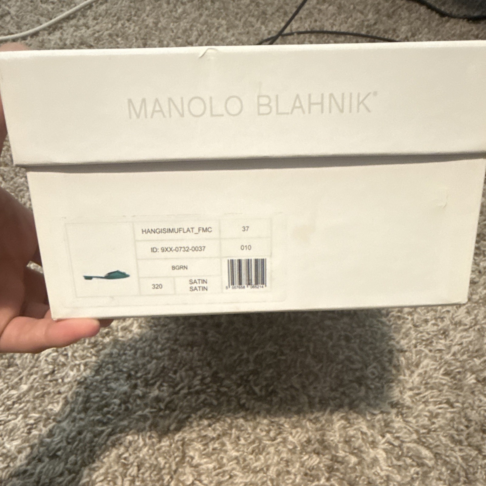 Manolo Blahnik Green Satin Rhinestone Pointed Toe Slip-On Mule Flats 6.5