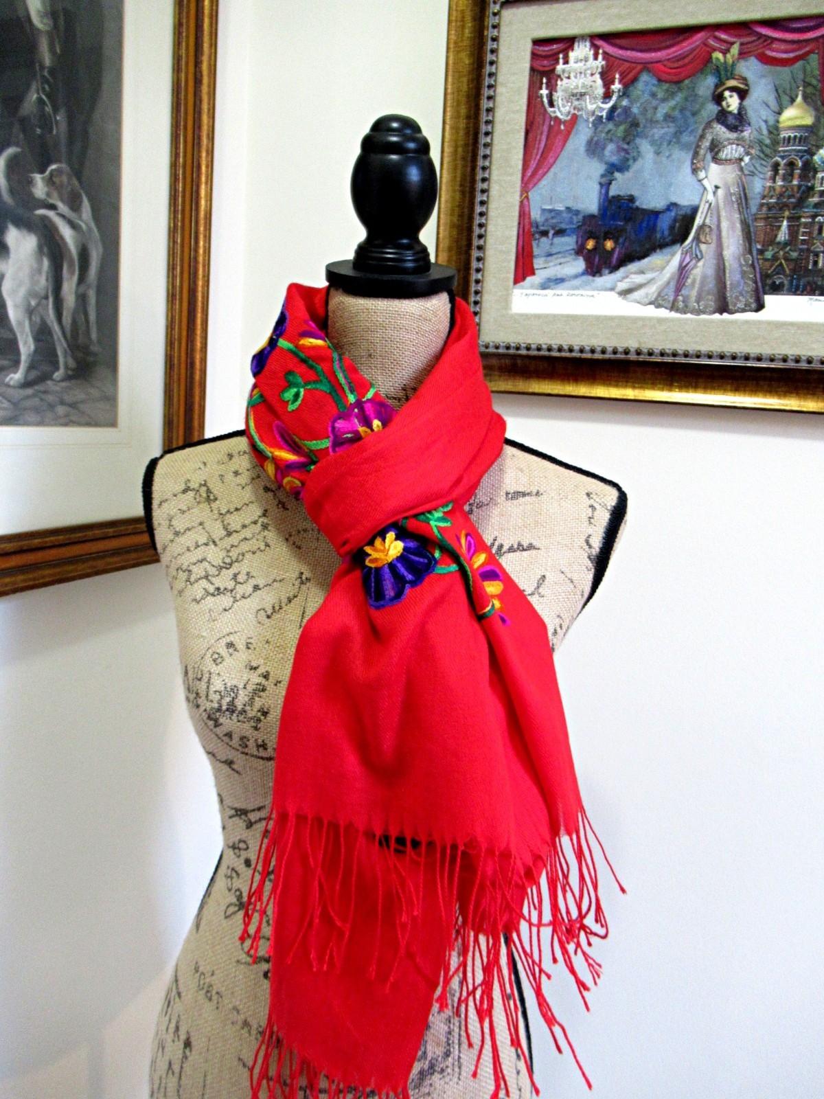 MEXICAN EMBROIDERED SOFT FRINGED SHAWL REBOZO WRAP 76 X 28 – MADE in MEXICO
