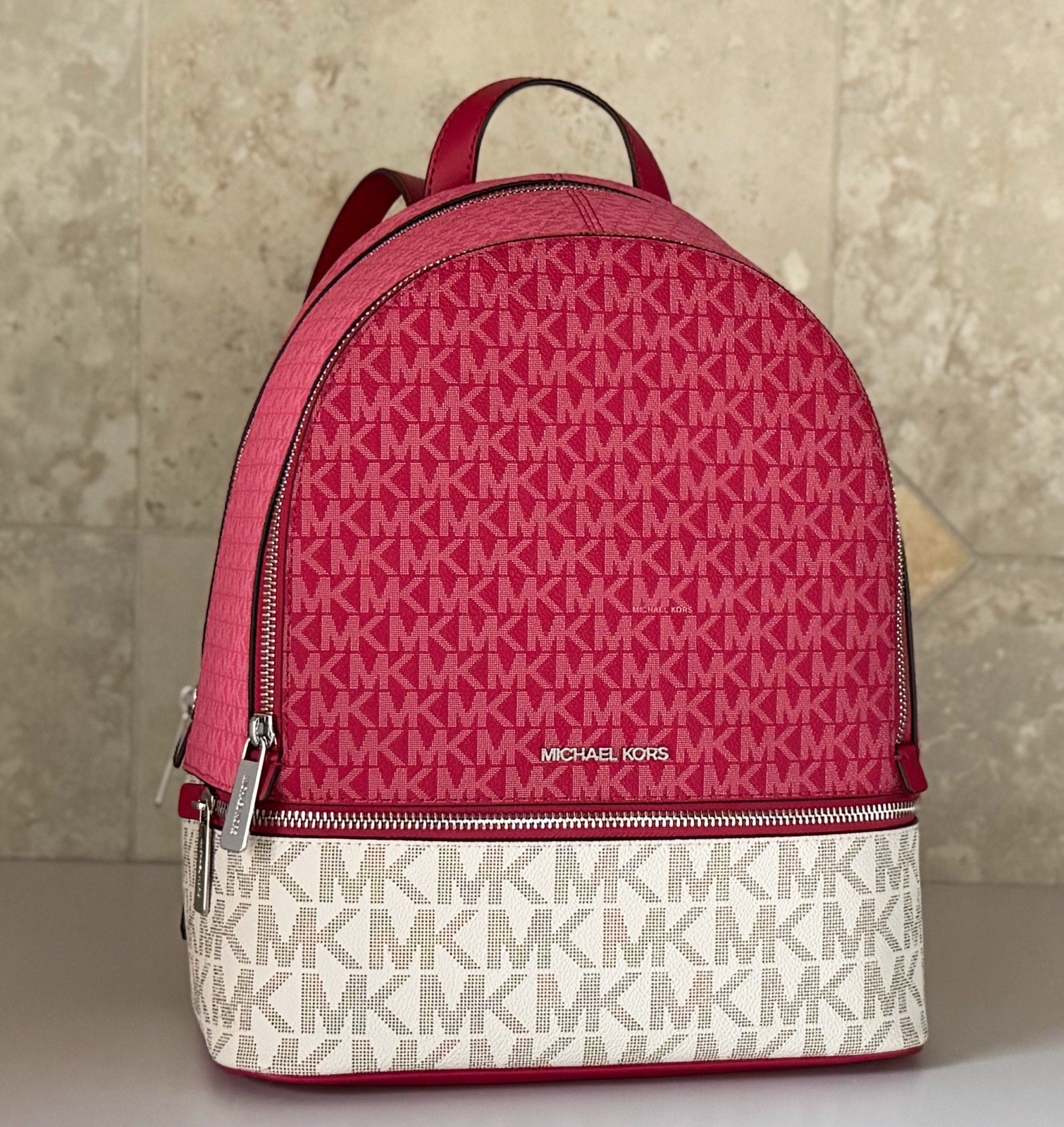 Michael Kors Rhea Medium Backpack Color-Block MK Dark Raspberry Multi