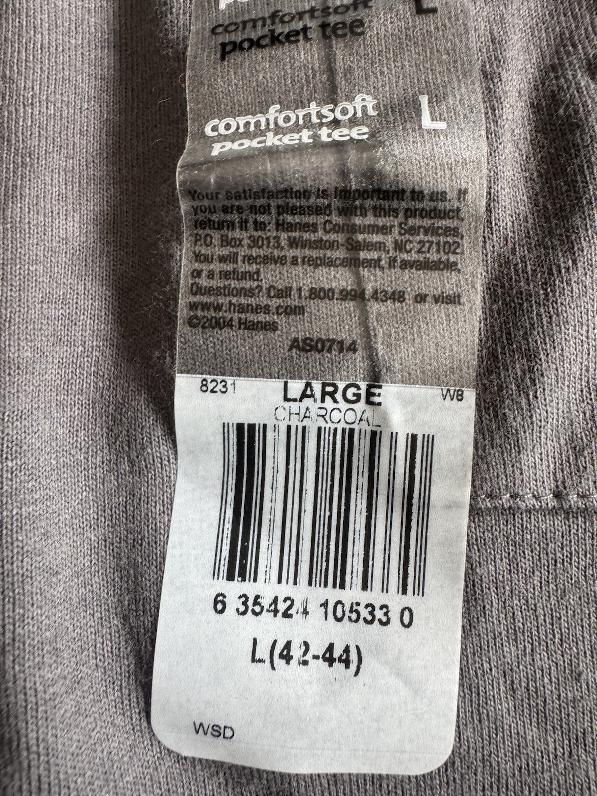 2 Hanes Men’s Pocket T-Shirt, Size L – Gray New Crewneck