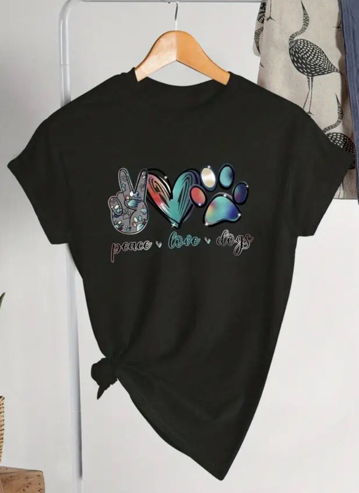 Plus Size Super Stretch 26 4x 5x PEACE LOVE & DOGS Silky Smooth Teeshirt Paw Tee