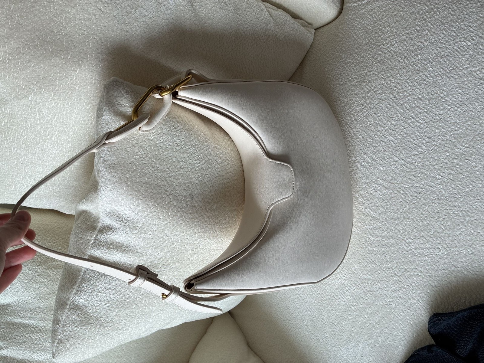 Madison West Vegan Leather Half Moon Crescent Shoulder Bag in Cream