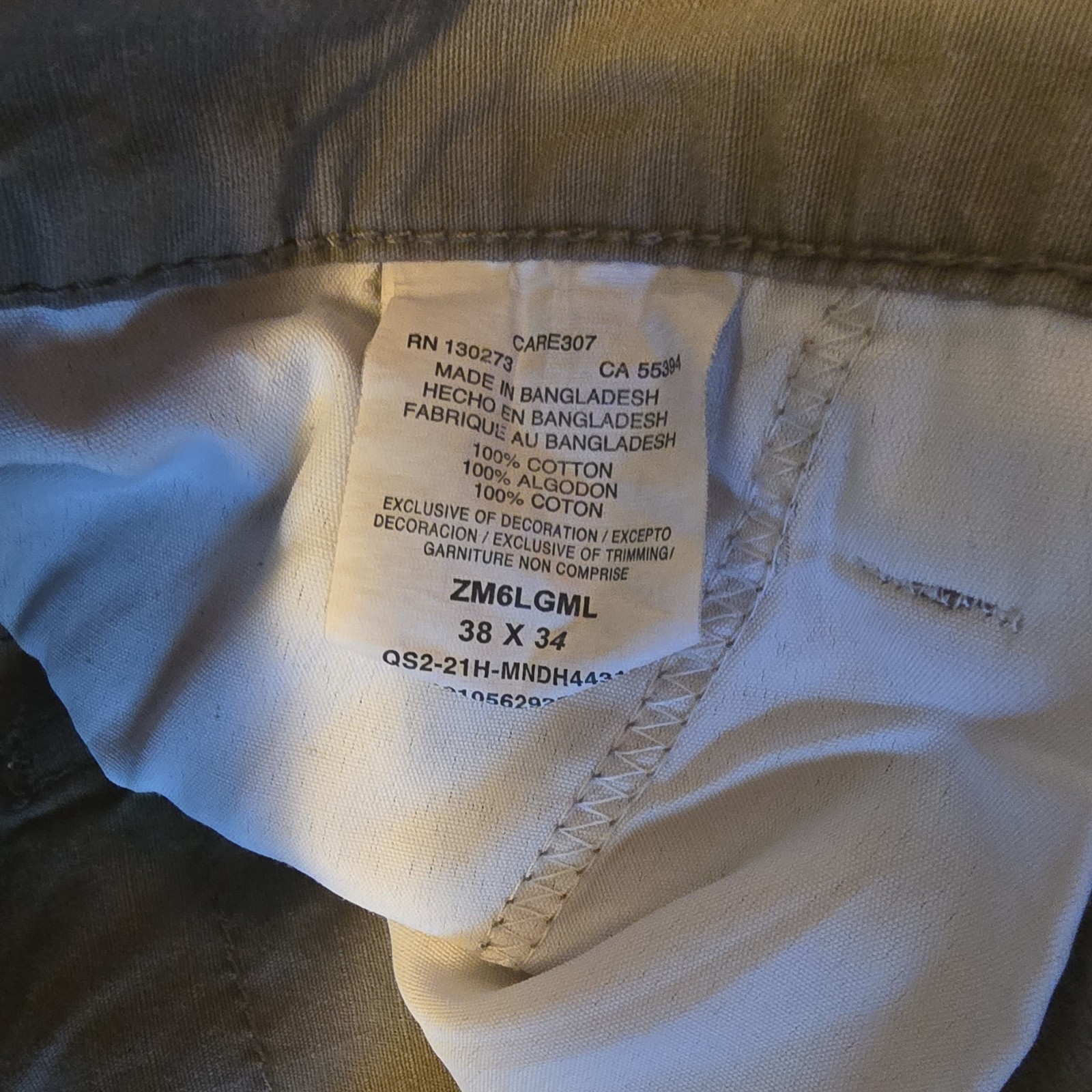Wrangler Authentics Men’s Beige Cotton Twill Cargo Pants 38W Regular Fit