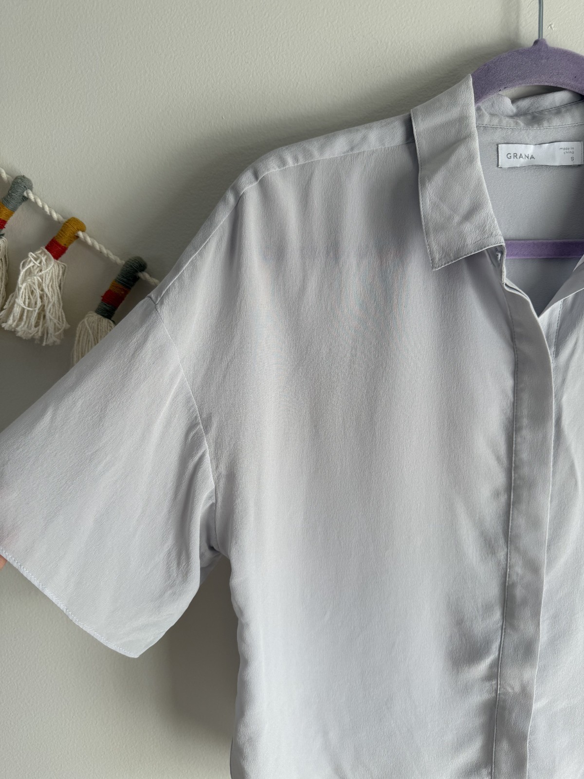 Grana 100% Silk Gray Boxy Button Down Top Timeless Modest Minimalist Basics S