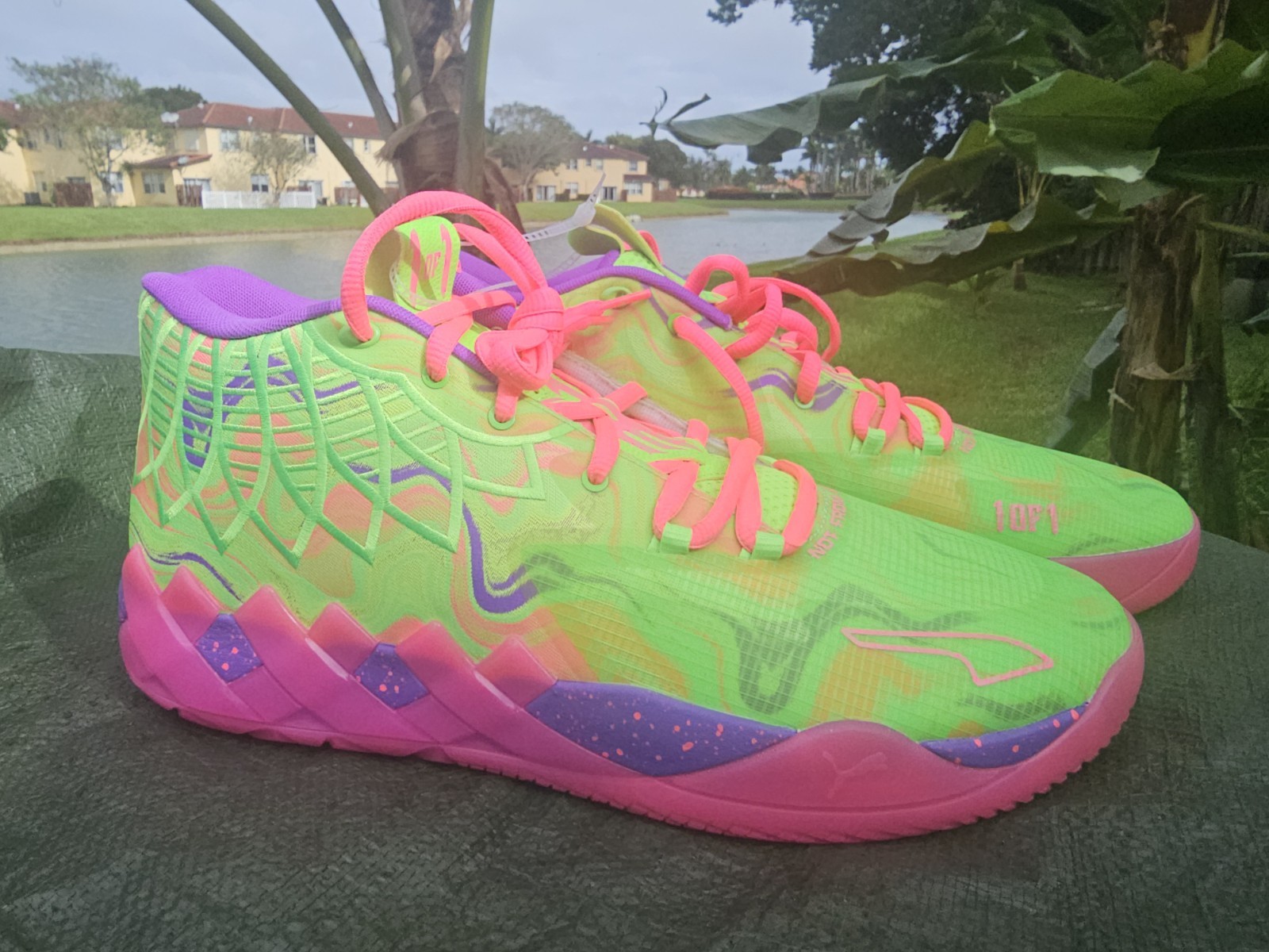 Size 13 Puma MB.01 Men Basketball Shoe Green/Pink/Purple LaMelo Ball 310437 01
