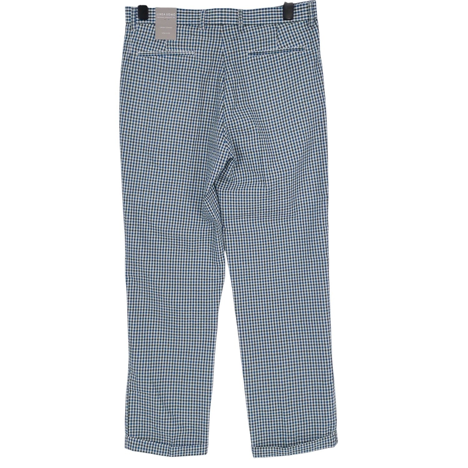 LINEA UOMO Mens Relaxed Straight Fit Seersucker Green Combo Gingham Pants 36X32