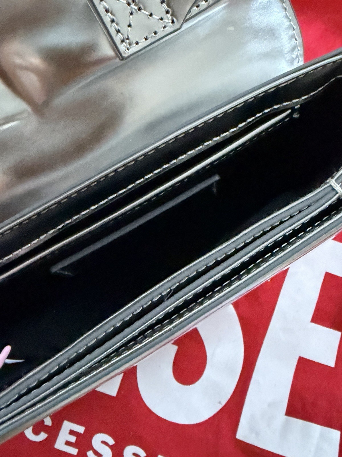 Diesel Silver Metallic Mini Top Handle Bag Logo Print Magnetic Closure