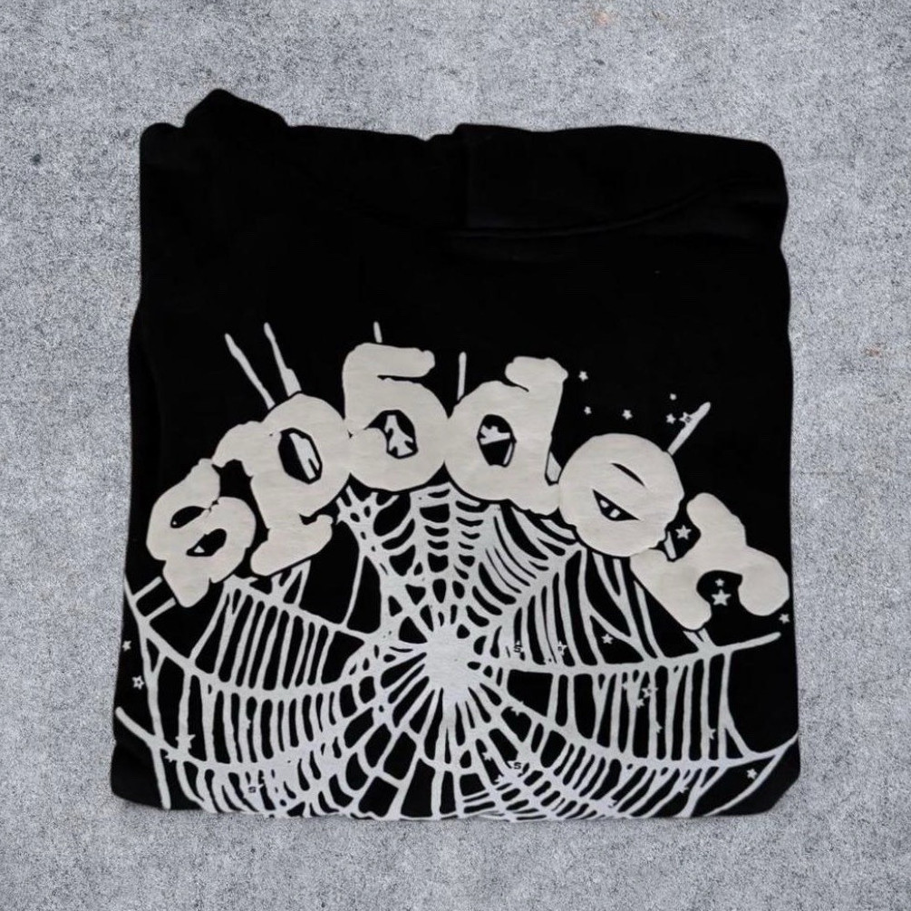 sp5der Men’s Size L Black/White Pullover Hoodie Spider Web Graphic Fleece