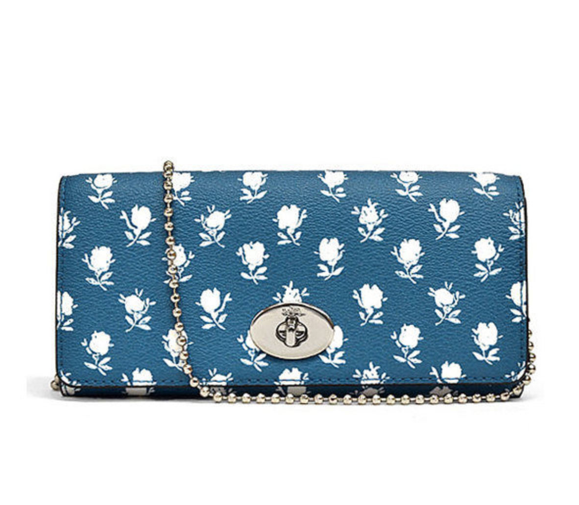 NWT Coach Badlands Floral Slim Chain Envelope Wallet in Blue Multi F53151