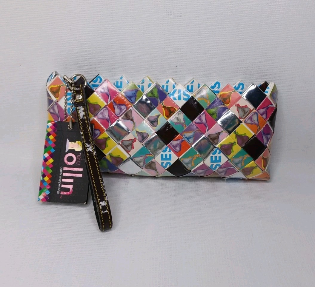 Nahui Ollin Candy Wrapper Clutch Purse With Handle Kisses