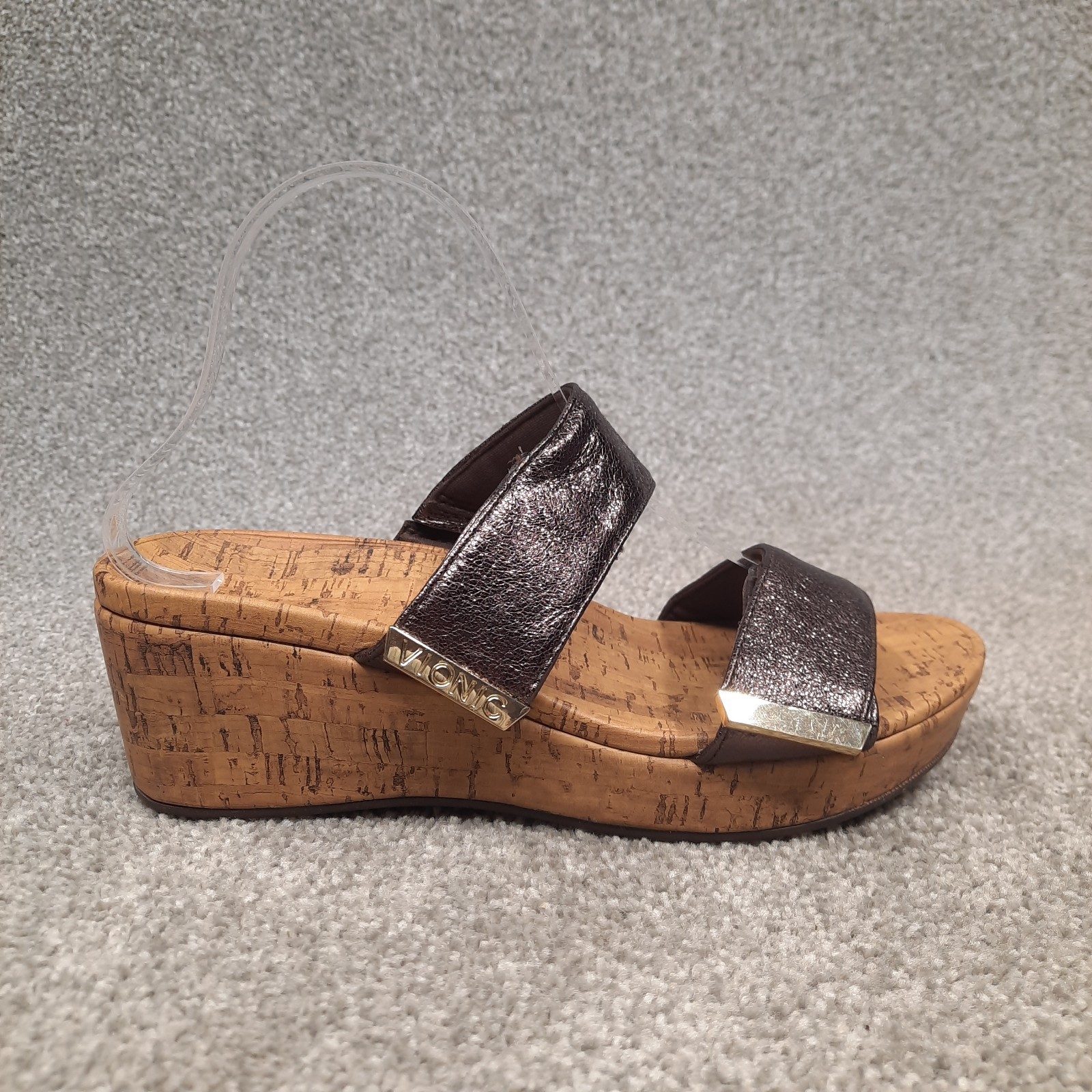 Vionic Pepper Sandals Women Size 9 Wide Brown Wedge Metallic Platform Comfort
