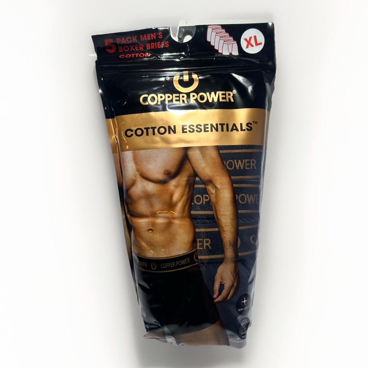 New Copper Power Men’s 5 Pack Classic Fit Boxer Briefs Sizes S, M, L, XL