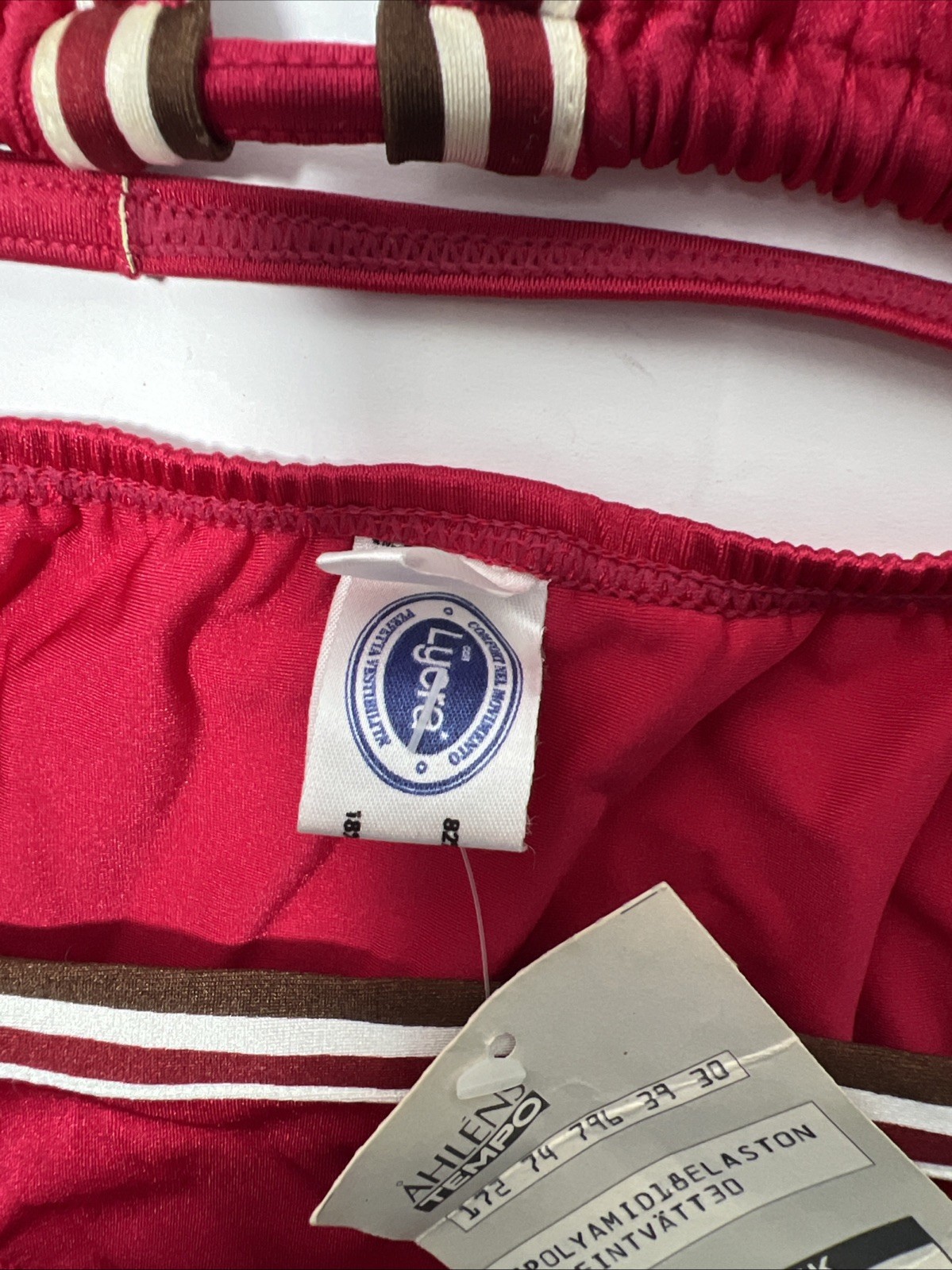 Ahlens Tempo Bikini Pinks Stripes Original Tag Europe Sweden Size 40 NOS 1980s