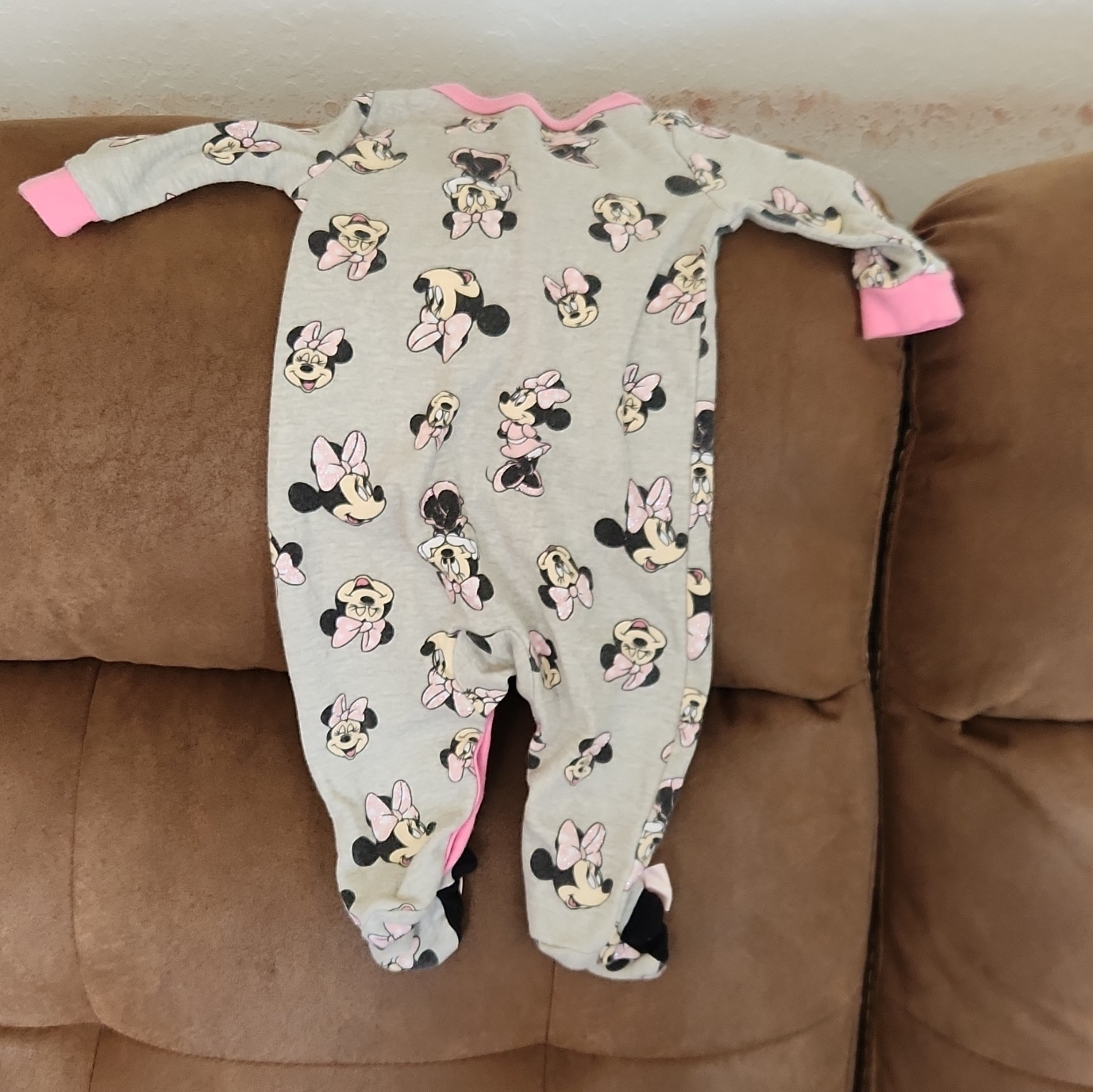 Disney Baby 0-3M Footed Fleece Zip Sleeper Gray/Pink Minnie Mouse 1 Piece