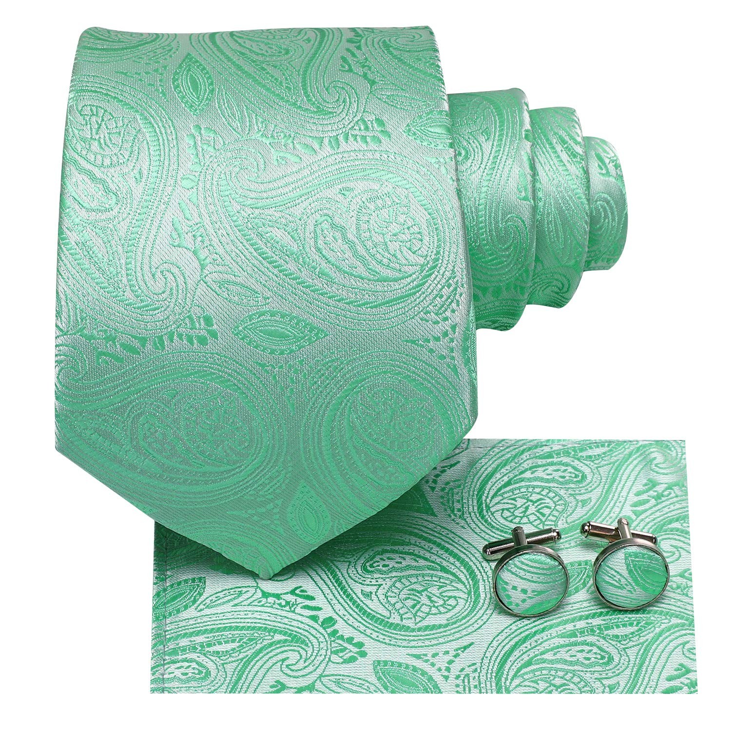 Hi-Tie Men 63inches Tie Set Extra Long Necktie Paisley Tie Pocket Suqare Cufflin