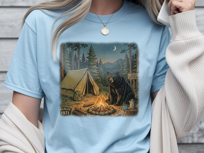 Camping Bear Nature Outdoor Adventure Comfort Tee