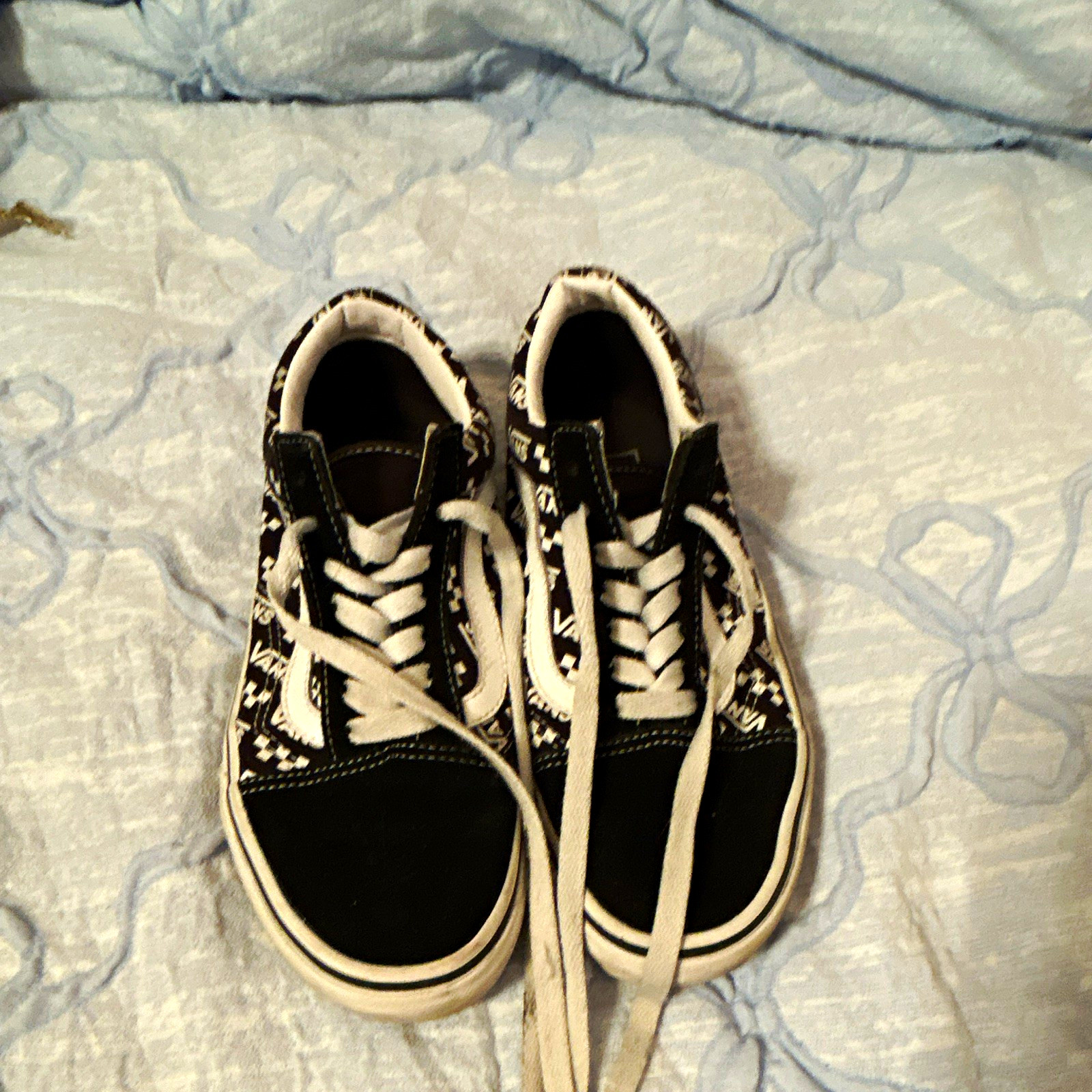 VANS Old Skool Black/White Check Lace-Up Suede Sneakers mens US 4.5 women’s 6