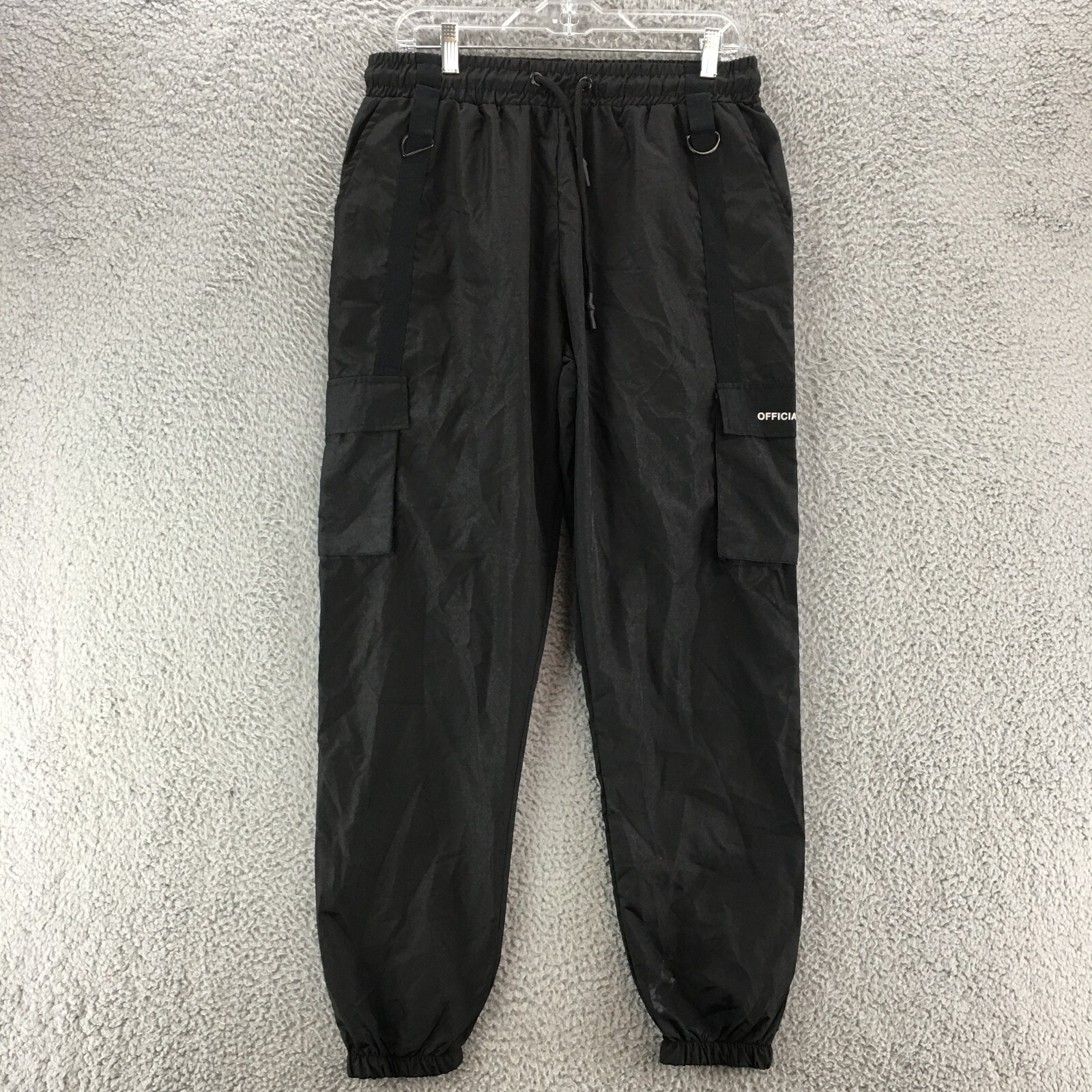 Man BoohooMan Jogger Cargo Pants Mens Large Black Drawstring Elastic Waist