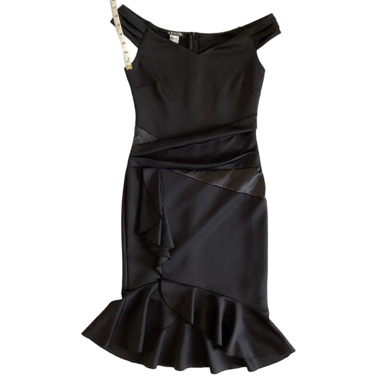 Venus Womens Ruffle Detail Off Shoulder Sweetheart Neckline Black Dress S