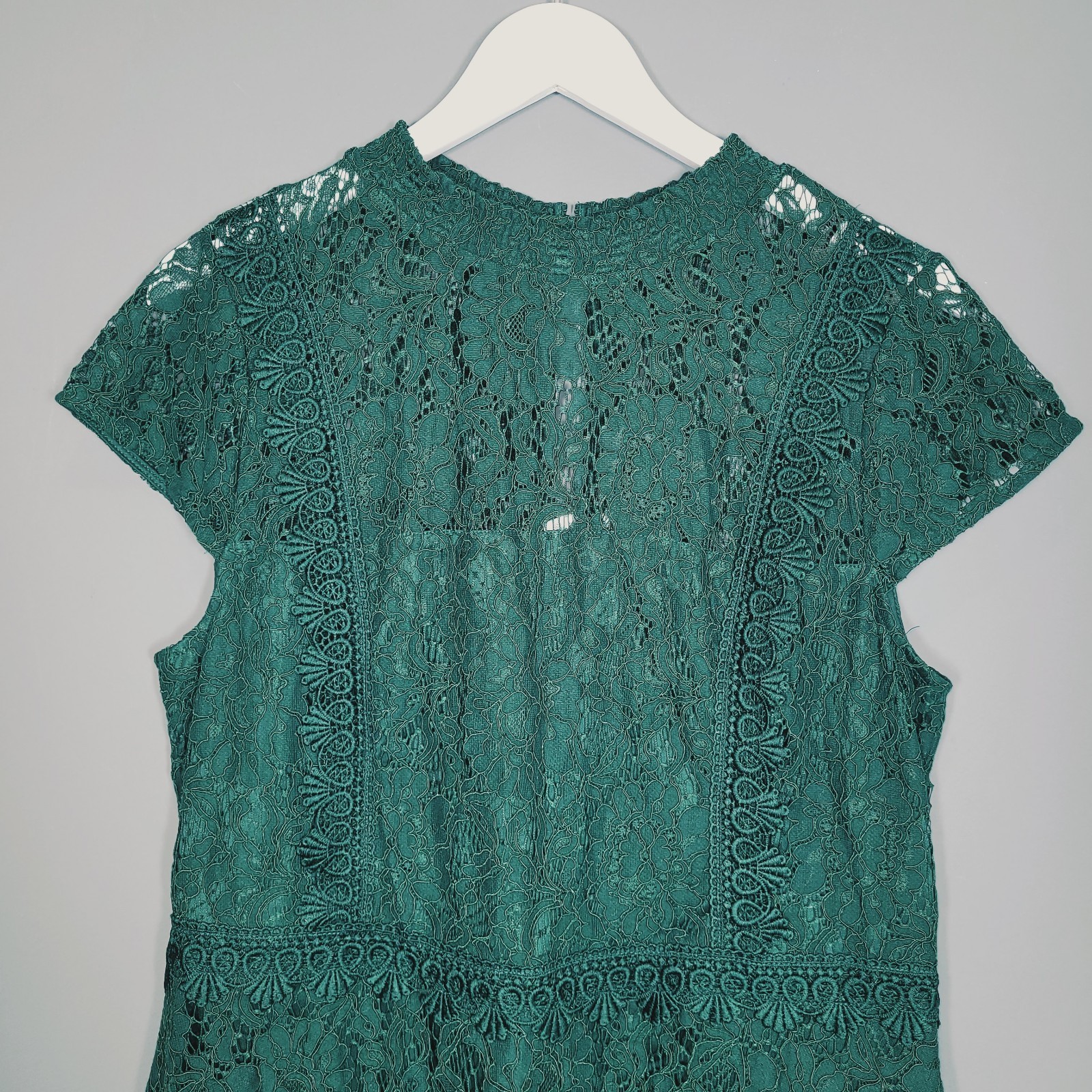 BNWT NEW DOROTHY PERKINS DRESS 16 DARK GREEN CROCHET FLORAL SHIFT PARTY WD62