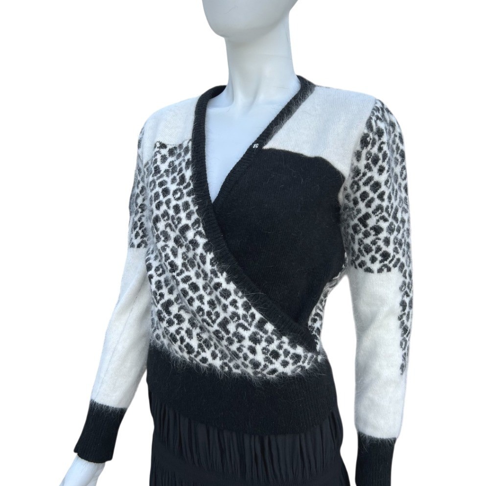 DRAW Angora Blend Leopard Print Fuzzy Wrap Sweater Women’s Coquette Mob Wife XS